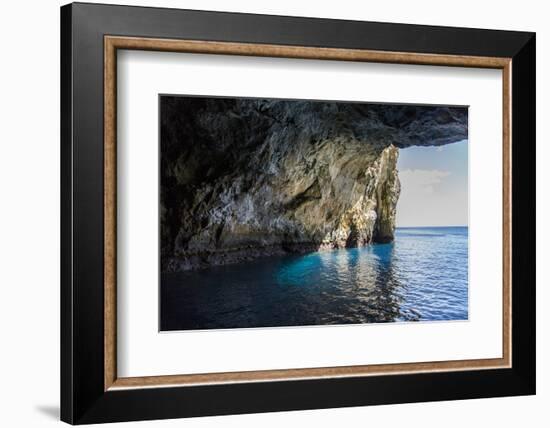 Looking Out to Sea from Inside a Large Sea Cave, New Zealand-James White-Framed Photographic Print