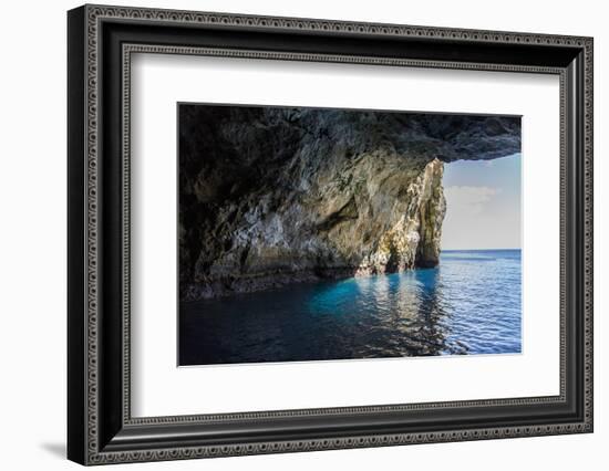 Looking Out to Sea from Inside a Large Sea Cave, New Zealand-James White-Framed Photographic Print