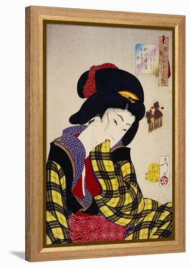 Looking Shy: The Appearance of a Young Girl of the Meiji Era-Taiso Yoshitoshi-Framed Premier Image Canvas