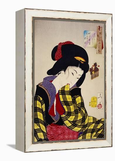 Looking Shy: The Appearance of a Young Girl of the Meiji Era-Taiso Yoshitoshi-Framed Premier Image Canvas