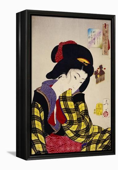 Looking Shy: The Appearance of a Young Girl of the Meiji Era-Taiso Yoshitoshi-Framed Premier Image Canvas