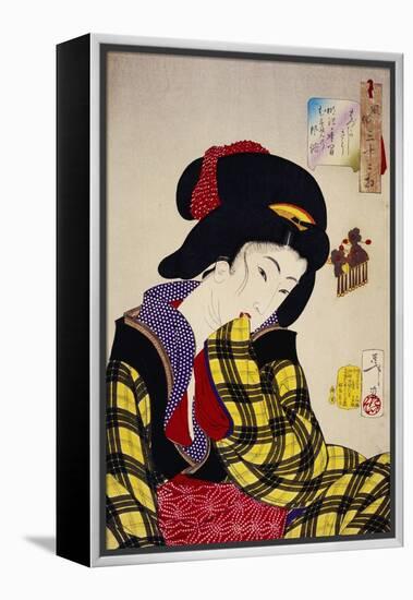 Looking Shy: The Appearance of a Young Girl of the Meiji Era-Taiso Yoshitoshi-Framed Premier Image Canvas