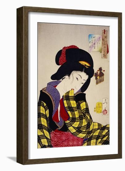 Looking Shy: The Appearance of a Young Girl of the Meiji Era-Taiso Yoshitoshi-Framed Giclee Print