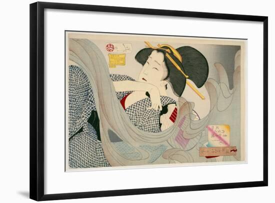 Looking Smoky. a Housewife of the Kyowa Era Kemuso Kyowa Nenkan Naishitsu No Fuzoku, 1880-Tsukioka Kinzaburo Yoshitoshi-Framed Giclee Print