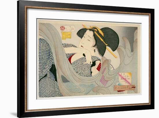 Looking Smoky. a Housewife of the Kyowa Era Kemuso Kyowa Nenkan Naishitsu No Fuzoku, 1880-Tsukioka Kinzaburo Yoshitoshi-Framed Giclee Print