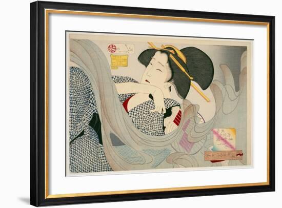 Looking Smoky. a Housewife of the Kyowa Era Kemuso Kyowa Nenkan Naishitsu No Fuzoku, 1880-Tsukioka Kinzaburo Yoshitoshi-Framed Giclee Print