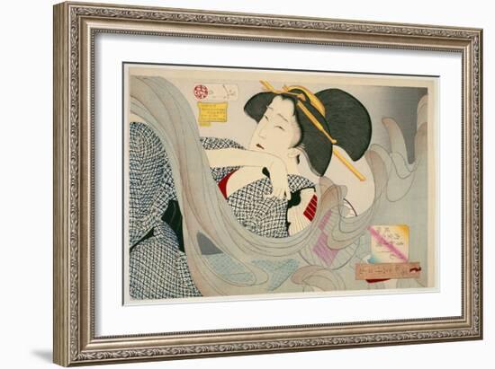 Looking Smoky. a Housewife of the Kyowa Era Kemuso Kyowa Nenkan Naishitsu No Fuzoku, 1880-Tsukioka Kinzaburo Yoshitoshi-Framed Giclee Print