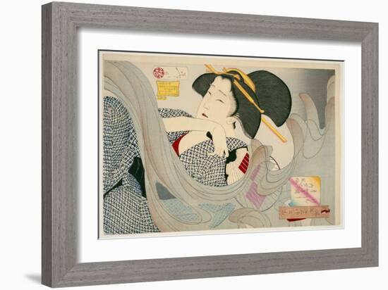 Looking Smoky. a Housewife of the Kyowa Era Kemuso Kyowa Nenkan Naishitsu No Fuzoku, 1880-Tsukioka Kinzaburo Yoshitoshi-Framed Giclee Print