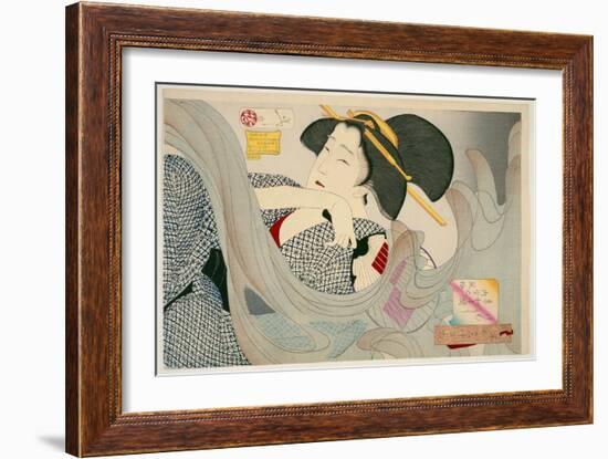 Looking Smoky. a Housewife of the Kyowa Era Kemuso Kyowa Nenkan Naishitsu No Fuzoku, 1880-Tsukioka Kinzaburo Yoshitoshi-Framed Giclee Print