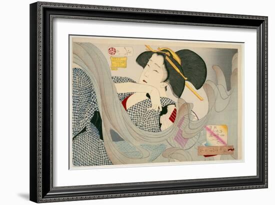 Looking Smoky. a Housewife of the Kyowa Era Kemuso Kyowa Nenkan Naishitsu No Fuzoku, 1880-Tsukioka Kinzaburo Yoshitoshi-Framed Giclee Print