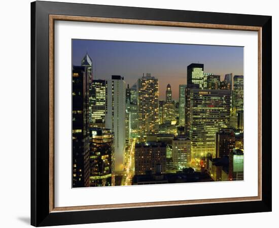 Looking South Down Rush and Wabash Streets in the Near North of Downtown Chicago, Illinois, USA-Robert Francis-Framed Photographic Print