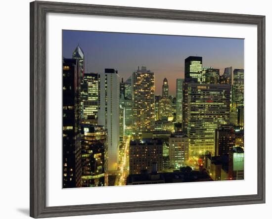 Looking South Down Rush and Wabash Streets in the Near North of Downtown Chicago, Illinois, USA-Robert Francis-Framed Photographic Print