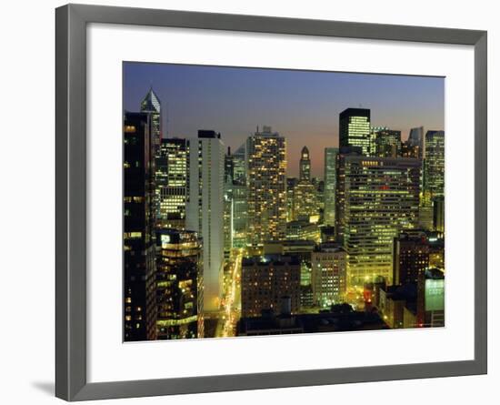 Looking South Down Rush and Wabash Streets in the Near North of Downtown Chicago, Illinois, USA-Robert Francis-Framed Photographic Print