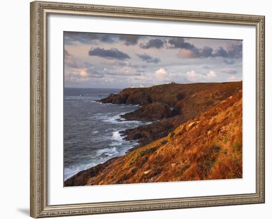 Looking Towards Pendeen Lighthouse and Watch on the Cornish Coastline, Cornwall, England, UK-Julian Elliott-Framed Photographic Print