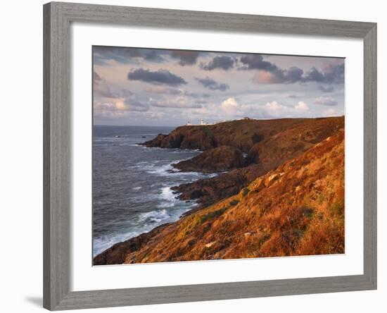 Looking Towards Pendeen Lighthouse and Watch on the Cornish Coastline, Cornwall, England, UK-Julian Elliott-Framed Photographic Print