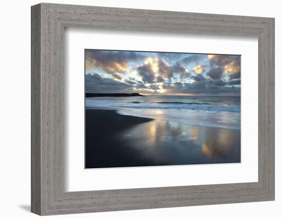 Looking Towards the North Atlantic at Sunrise from the Black Volcanic Sand Beach at Vik I Myrdal-Lee Frost-Framed Photographic Print