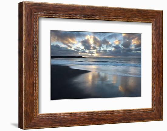 Looking Towards the North Atlantic at Sunrise from the Black Volcanic Sand Beach at Vik I Myrdal-Lee Frost-Framed Photographic Print