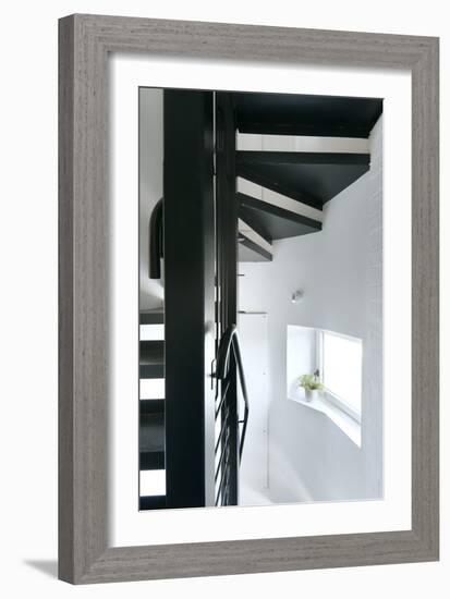 Looking under the Steel Spiral Staircase to a Side Window-Nigel Rigden-Framed Photo