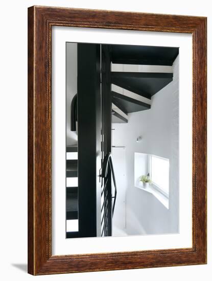 Looking under the Steel Spiral Staircase to a Side Window-Nigel Rigden-Framed Photo