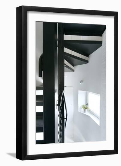 Looking under the Steel Spiral Staircase to a Side Window-Nigel Rigden-Framed Photo