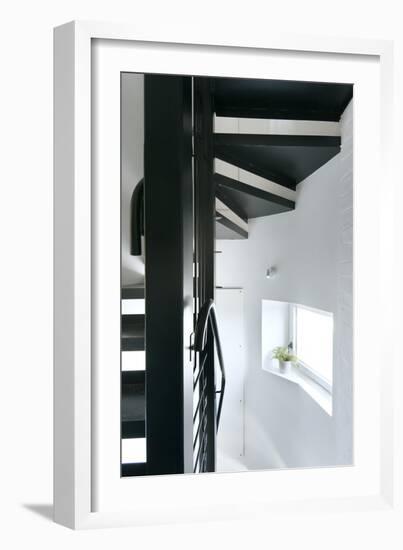 Looking under the Steel Spiral Staircase to a Side Window-Nigel Rigden-Framed Photo