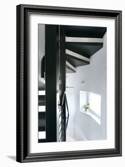 Looking under the Steel Spiral Staircase to a Side Window-Nigel Rigden-Framed Photo