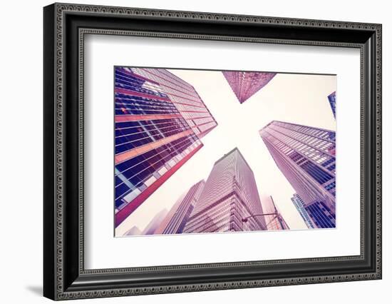 Looking up at Manhattan Skyscrapers on A Foggy Day-Maciej Bledowski-Framed Photographic Print