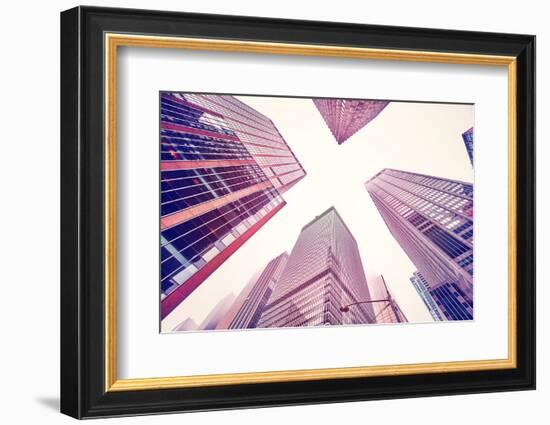 Looking up at Manhattan Skyscrapers on A Foggy Day-Maciej Bledowski-Framed Photographic Print