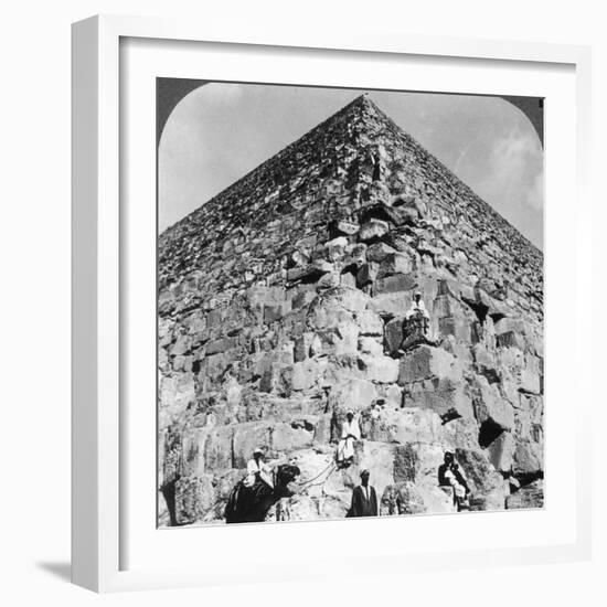 Looking Up the Northeast Corner of the Great Pyramid, Egypt, 1905-Underwood & Underwood-Framed Photographic Print