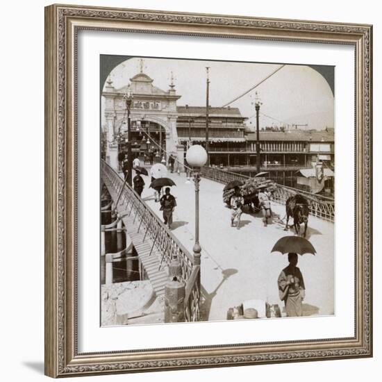 Looking West over the Kamo River (Kamogaw) at Shijo Bridge, Kyoto, Japan, 1904-Underwood & Underwood-Framed Photographic Print