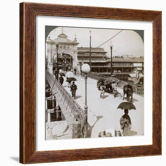 Looking West over the Kamo River (Kamogaw) at Shijo Bridge, Kyoto, Japan, 1904-Underwood & Underwood-Framed Photographic Print