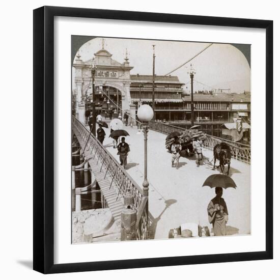 Looking West over the Kamo River (Kamogaw) at Shijo Bridge, Kyoto, Japan, 1904-Underwood & Underwood-Framed Photographic Print