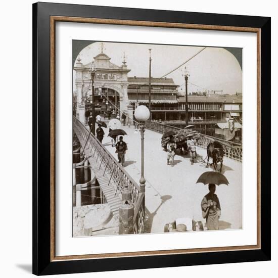 Looking West over the Kamo River (Kamogaw) at Shijo Bridge, Kyoto, Japan, 1904-Underwood & Underwood-Framed Photographic Print