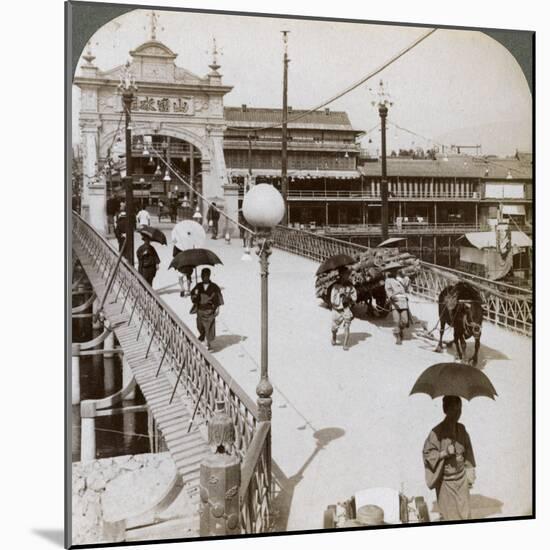 Looking West over the Kamo River (Kamogaw) at Shijo Bridge, Kyoto, Japan, 1904-Underwood & Underwood-Mounted Photographic Print