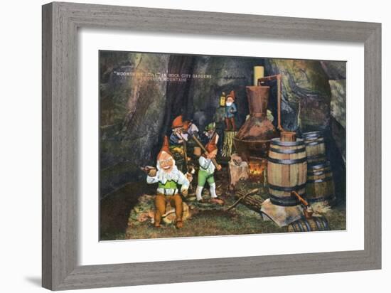 Lookout Mountain, Tennessee - Fairyland Caverns, Interior View of Gnomes at a Moonshine Still-Lantern Press-Framed Art Print