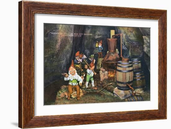 Lookout Mountain, Tennessee - Fairyland Caverns, Interior View of Gnomes at a Moonshine Still-Lantern Press-Framed Art Print