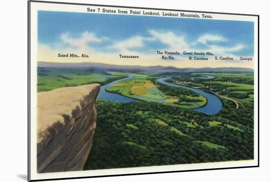 Lookout Mountain, Tennessee - View 7 States from Point Lookout: AL, TN, KY, VA, NC, SC, GA-Lantern Press-Mounted Art Print