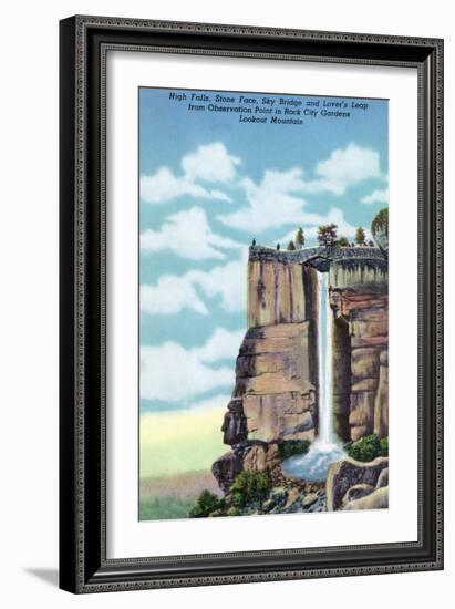 Lookout Mt., TN - Rock City Gardens, View of High Falls, Stone Face, Sky Bridge, Lover's Leap-Lantern Press-Framed Art Print