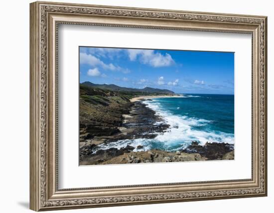 Lookout over Sandy Beach, Oahu, Hawaii, United States of America, Pacific-Michael-Framed Photographic Print