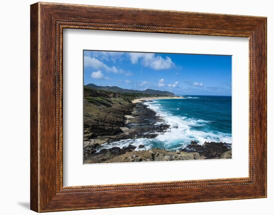 Lookout over Sandy Beach, Oahu, Hawaii, United States of America, Pacific-Michael-Framed Photographic Print