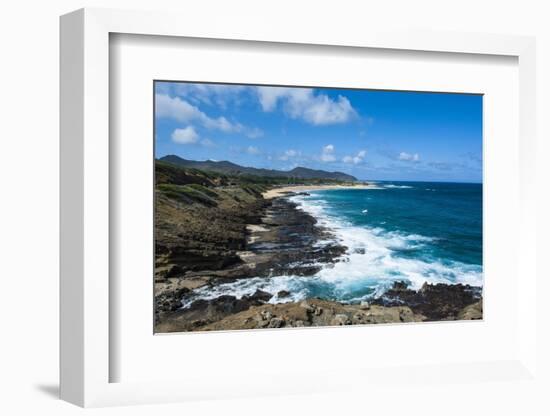 Lookout over Sandy Beach, Oahu, Hawaii, United States of America, Pacific-Michael-Framed Photographic Print