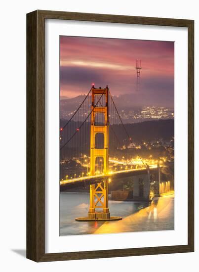 Loom - Misty Foggy Golden Gate Nights at San Francisco-Vincent James-Framed Premium Photographic Print