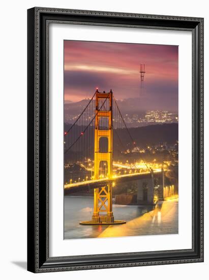 Loom - Misty Foggy Golden Gate Nights at San Francisco-Vincent James-Framed Premium Photographic Print