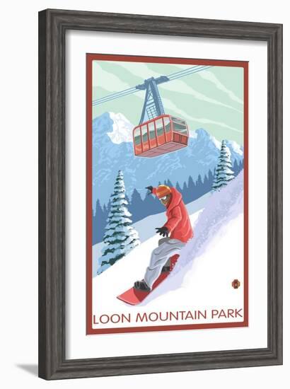 Loon Mountain Park - Snowboarder and Tram-Lantern Press-Framed Art Print