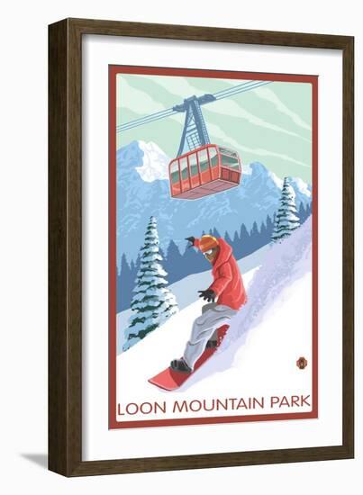 Loon Mountain Park - Snowboarder and Tram-Lantern Press-Framed Art Print