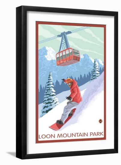 Loon Mountain Park - Snowboarder and Tram-Lantern Press-Framed Art Print