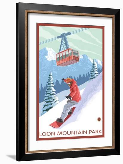 Loon Mountain Park - Snowboarder and Tram-Lantern Press-Framed Art Print