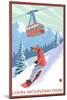 Loon Mountain Park - Snowboarder and Tram-Lantern Press-Mounted Art Print