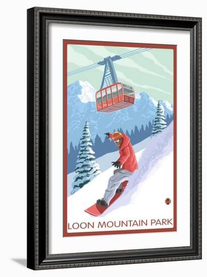 Loon Mountain Park - Snowboarder and Tram-Lantern Press-Framed Art Print