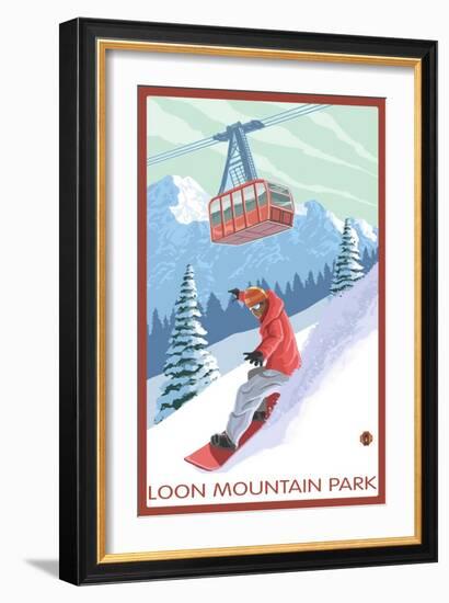 Loon Mountain Park - Snowboarder and Tram-Lantern Press-Framed Art Print